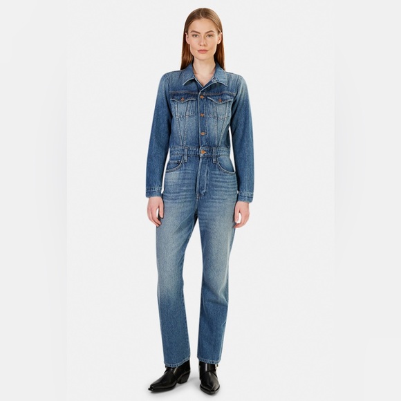 NSF Women’s Distressed Denim 100% Cotton Amina Jumpsuit 70s boho